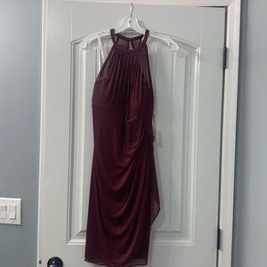 Bridesmaid dress    Short Halter top from David’s  bridal.  Color is WINE